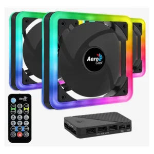 Aerocool Edge 14 Pro ARGB Case Fans with H66F Hub, Pack Of 3, 140mm Fan Size, 800 rpm Fan Speed