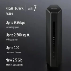 NETGEAR Nighthawk RS300 WiFi 7 Gaming Router, BE9300 Tri-Band, Up to 9.3 Gbps, WiFi 7, 2.0GHz Quad-Core Processor