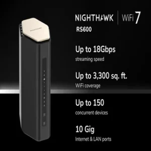 NETGEAR Nighthawk RS600 WiFi 7 Gaming Router, BE18000 Tri-Band, Up to 18 Gbps, WiFi 7, 2.0GHz Quad-Core Processor